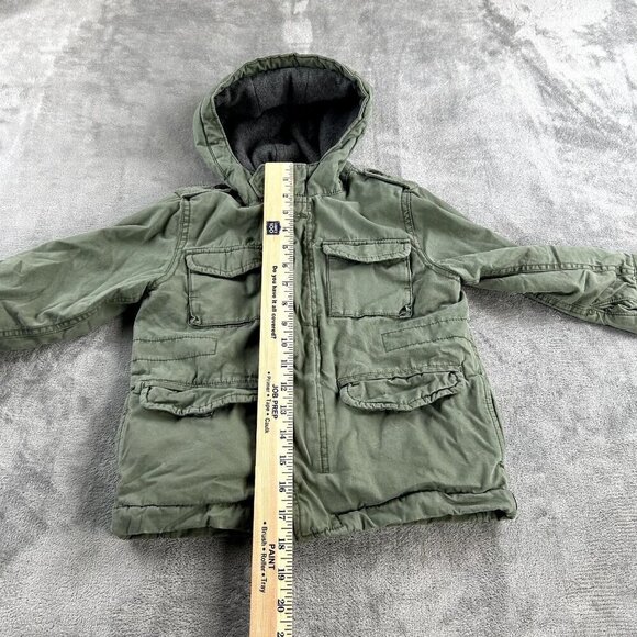 Gap Baby Kids unisex Hooded Zip/ Button Up Army Jacket Size 4 Army Green - Picture 3 of 9